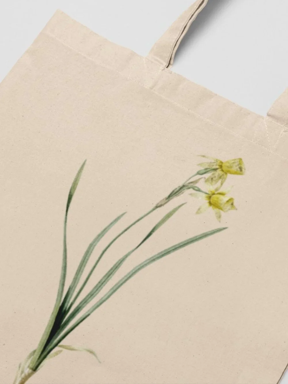 White Narcissus Vintage Floral Print Graphic Canvas Tote Bag